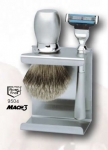 Saving set rust free, badger hair shaving brush, razor Gillette Mach 3, rust free stand, Made in Germany by Erbe Solingen